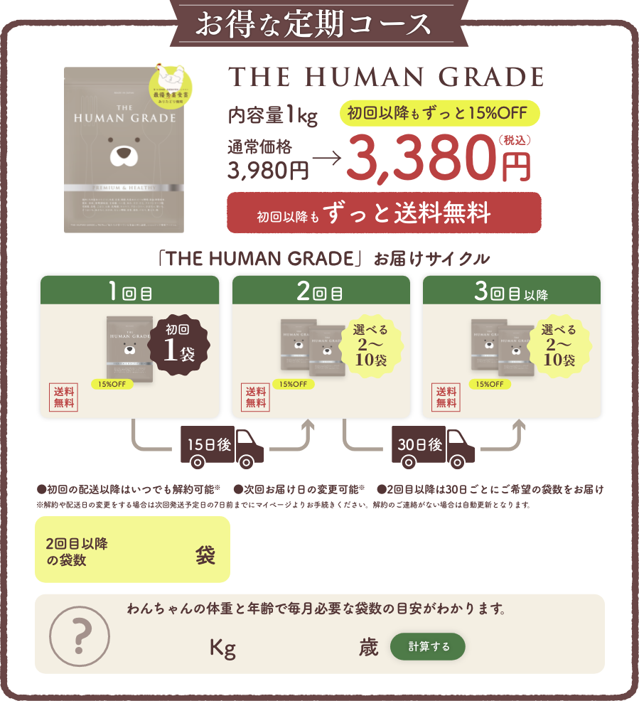 お得な定期コース THE HUMAN GRADE 初回以降もずっと15%OFF 3,380円（税込）